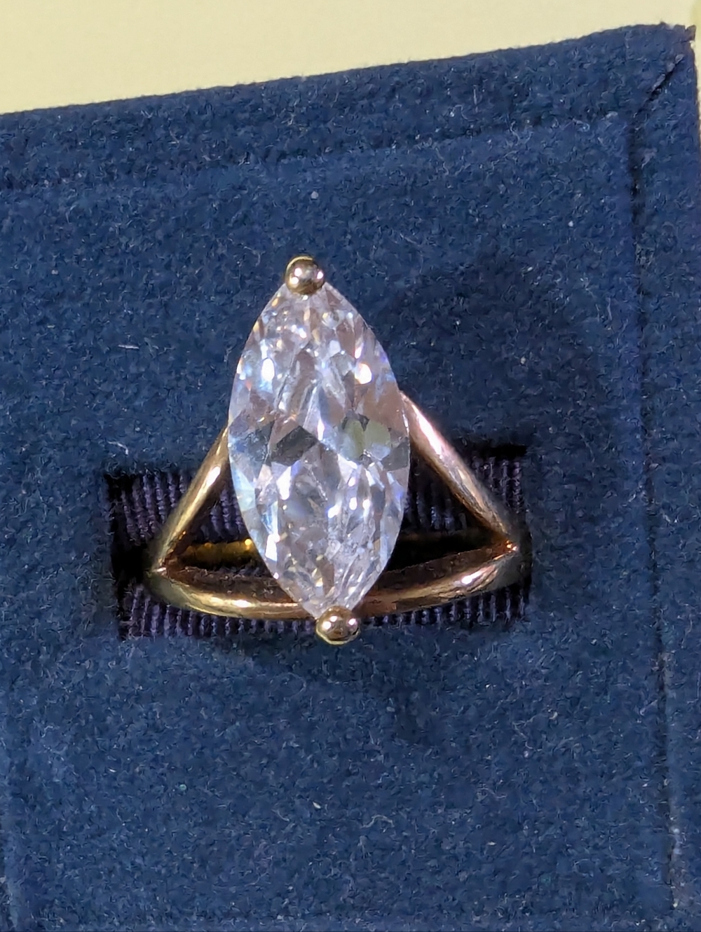 Marquise Cut Simulated Diamond Solitaire Engagement Ring 14k Yellow Gold Plated